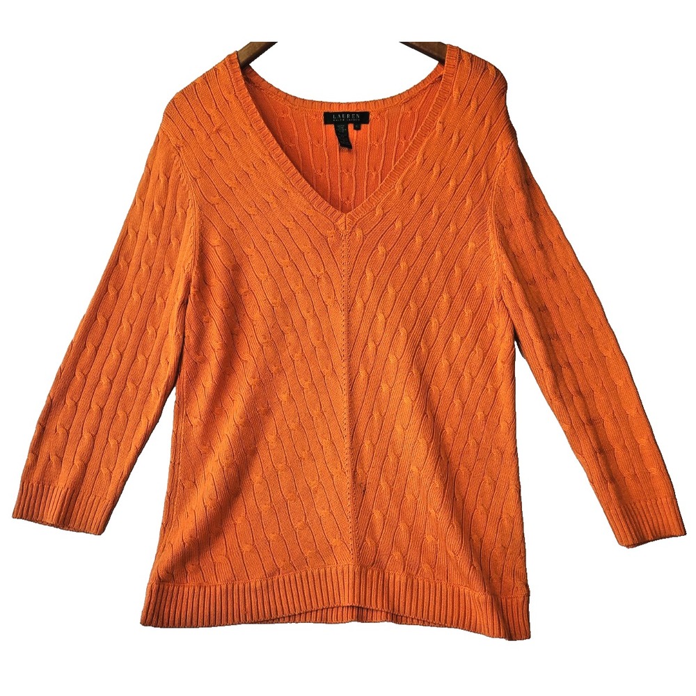Vintage Ralph Lauren Women's Silk Blend Cable Knit Sweater Size XL Preppy